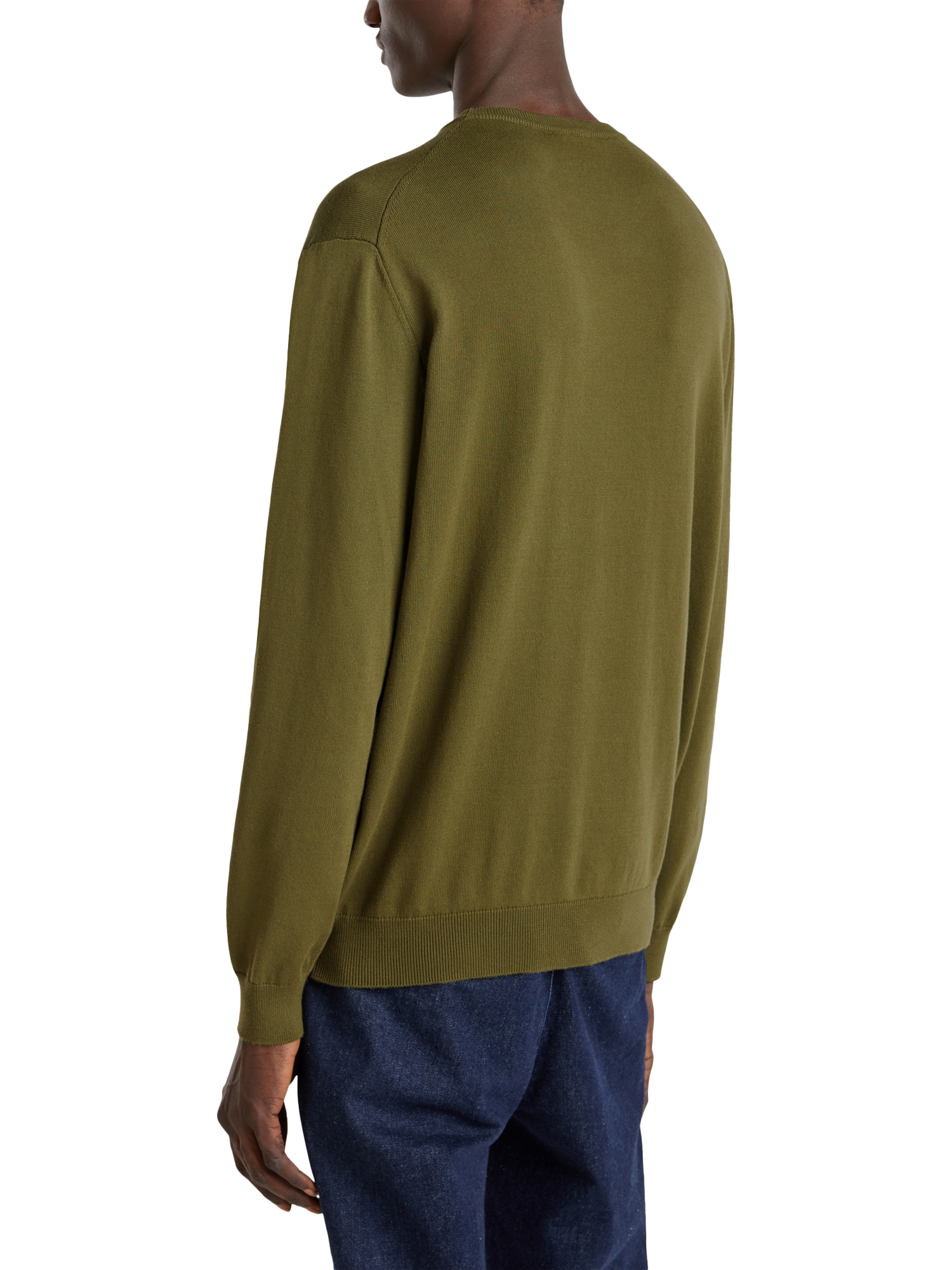 Product image 2 of 6, which shows Benetton Cotton Regular Fit Crew Neck Jumper, Dark Military Green, XXL