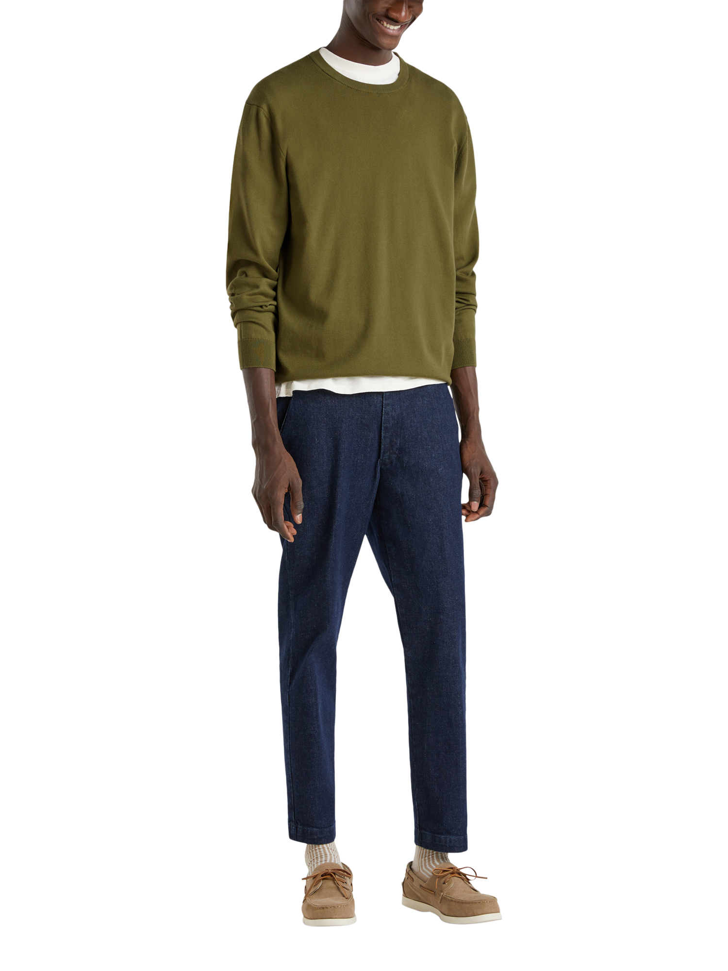 Product image 3 of 6, which shows Benetton Cotton Regular Fit Crew Neck Jumper, Dark Military Green, XXL