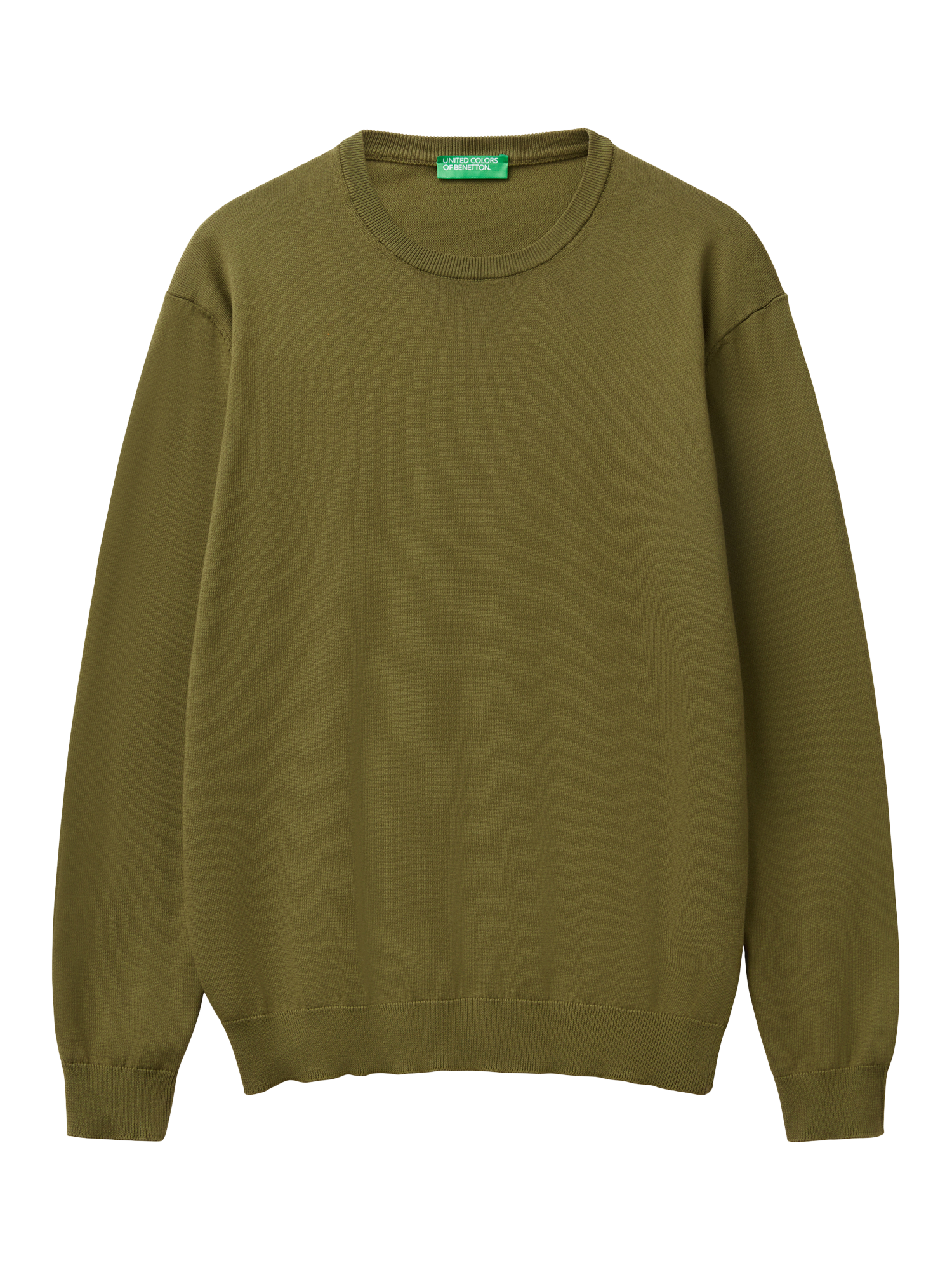 Product image 4 of 6, which shows Benetton Cotton Regular Fit Crew Neck Jumper, Dark Military Green, XXL