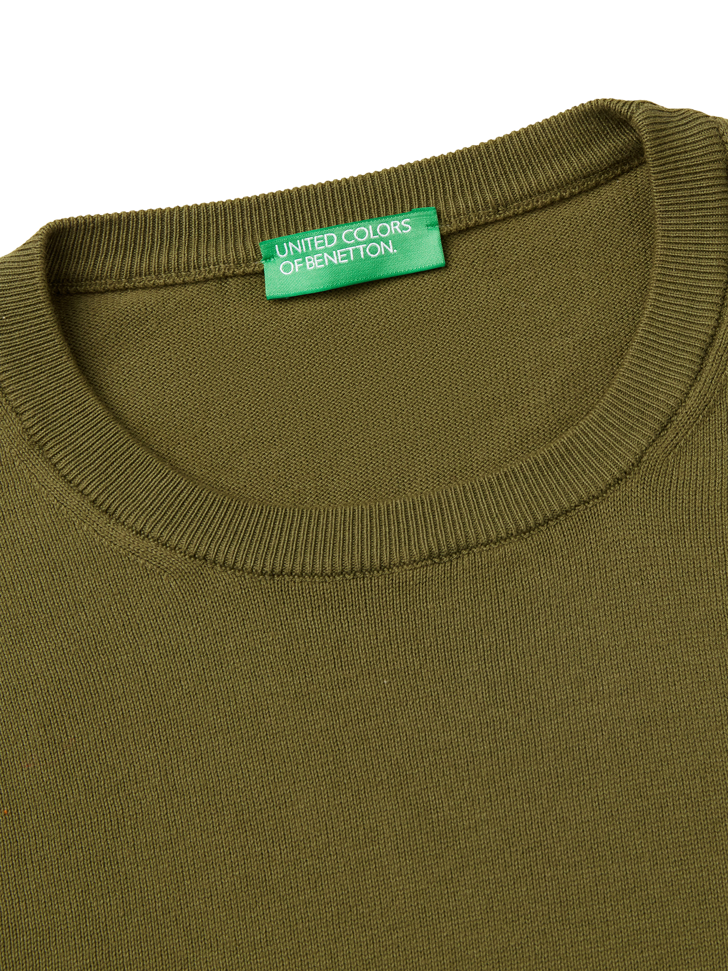 Product image 6 of 6, which shows Benetton Cotton Regular Fit Crew Neck Jumper, Dark Military Green, XXL