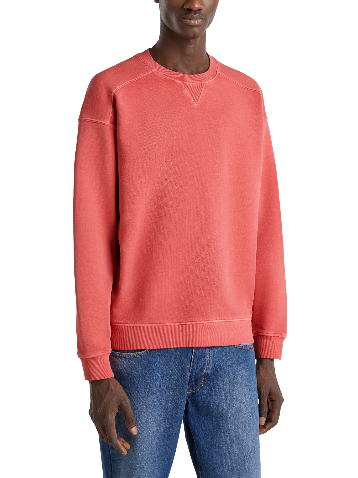 Product image 1 of 4, which shows Benetton Cotton Garment Dyed Crew Neck Sweatshirt, Brick Red, S