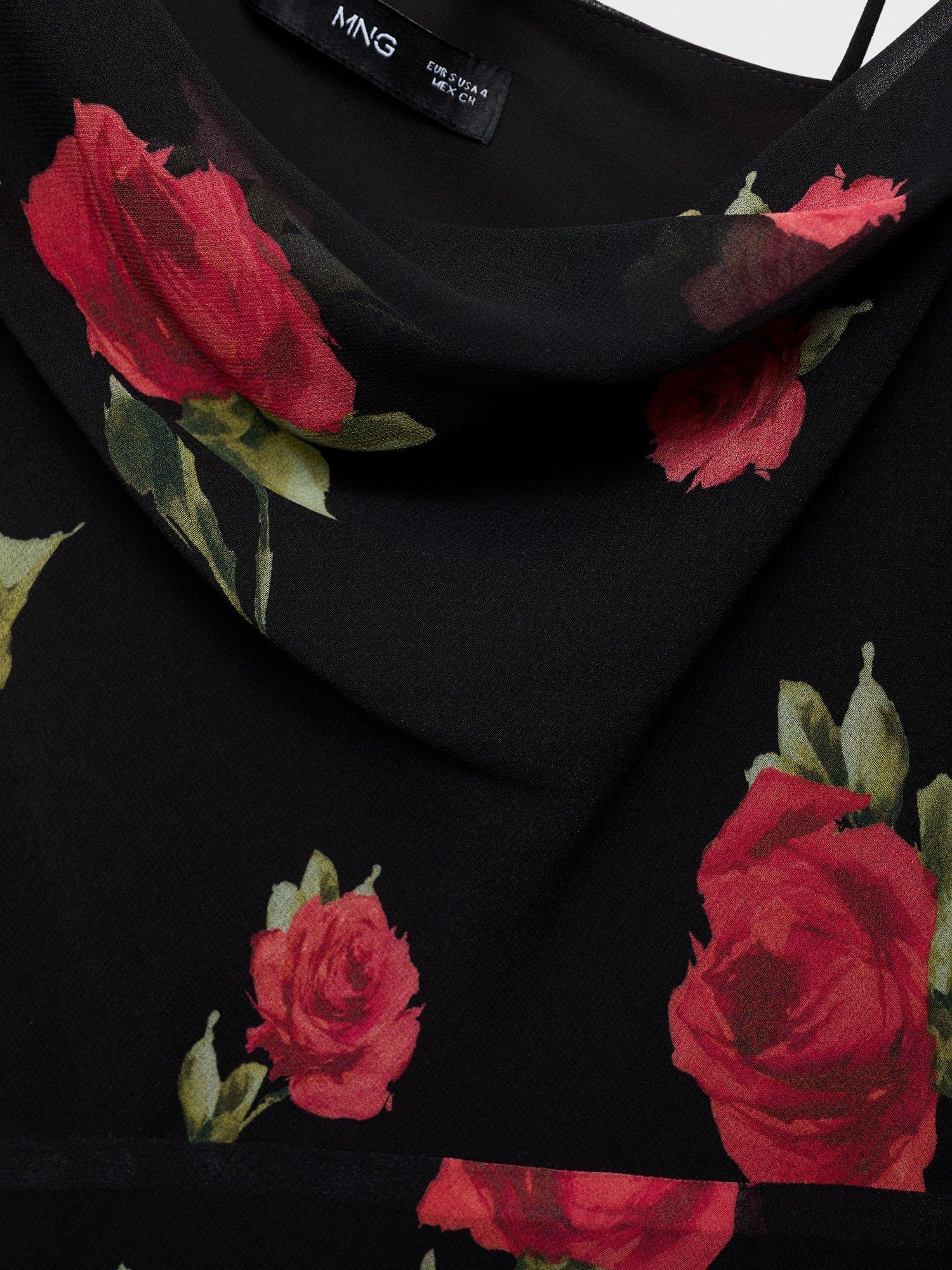 Product image 7 of 9, which shows Mango Rosa Rose Print Asymmetric Dress, Black, 10