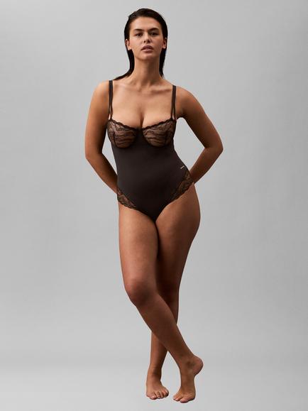 Calvin Klein Sensual Stretch Lace Bodysuit, Black, Black