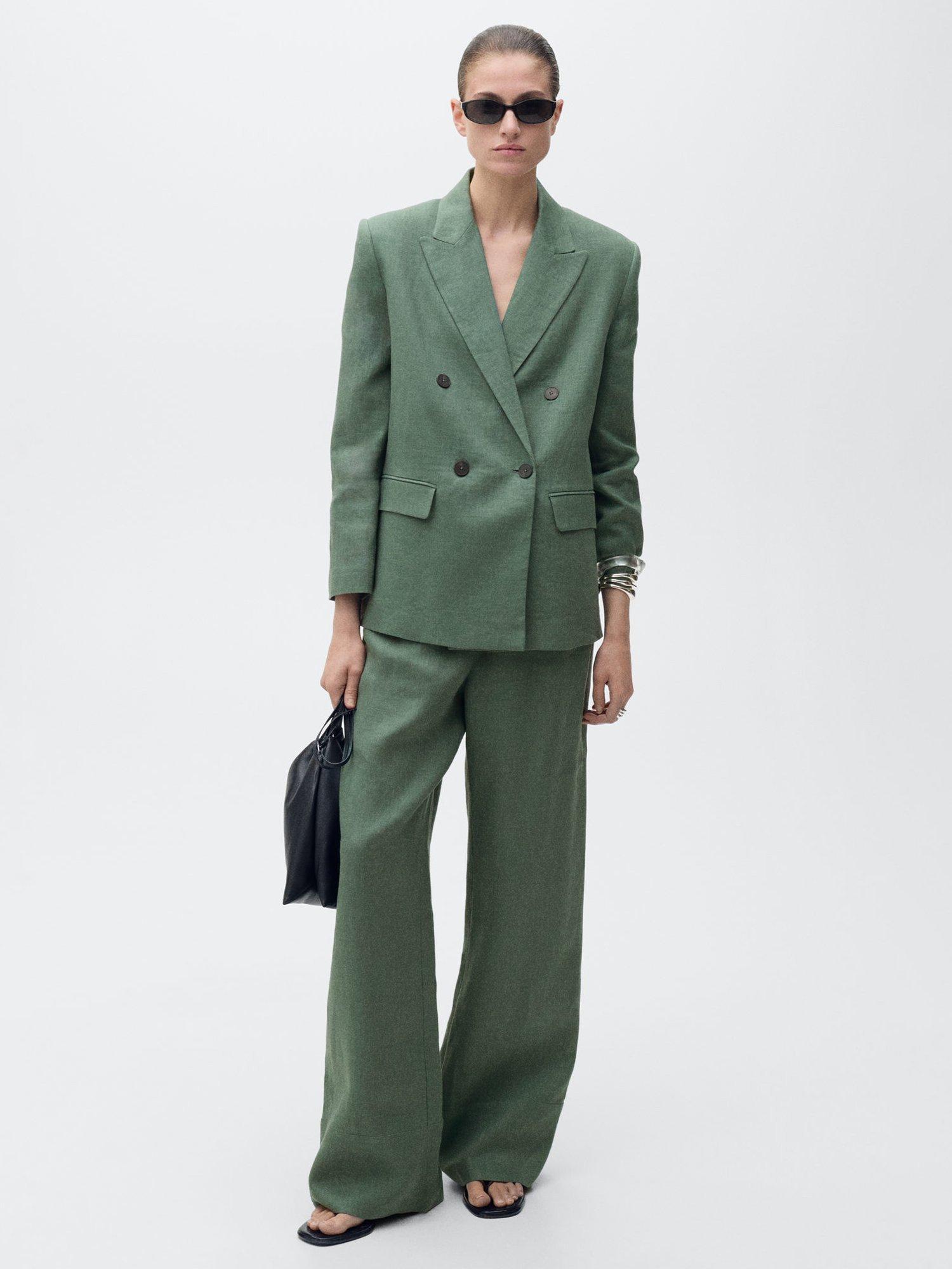 Mango Musgo Pure Linen Blazer, Medium Green
