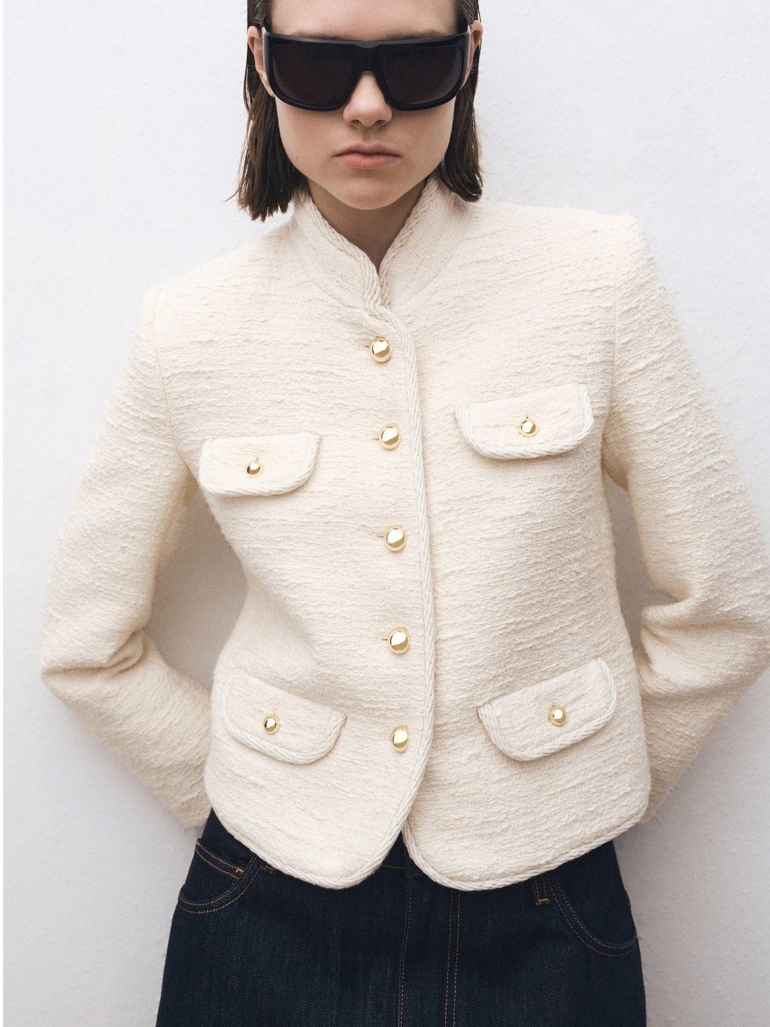 Product image 1 of 7, which shows Mango Diamond Tweed Jacket, Cream, XS