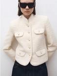 Mango Diamond Tweed Jacket, Cream
