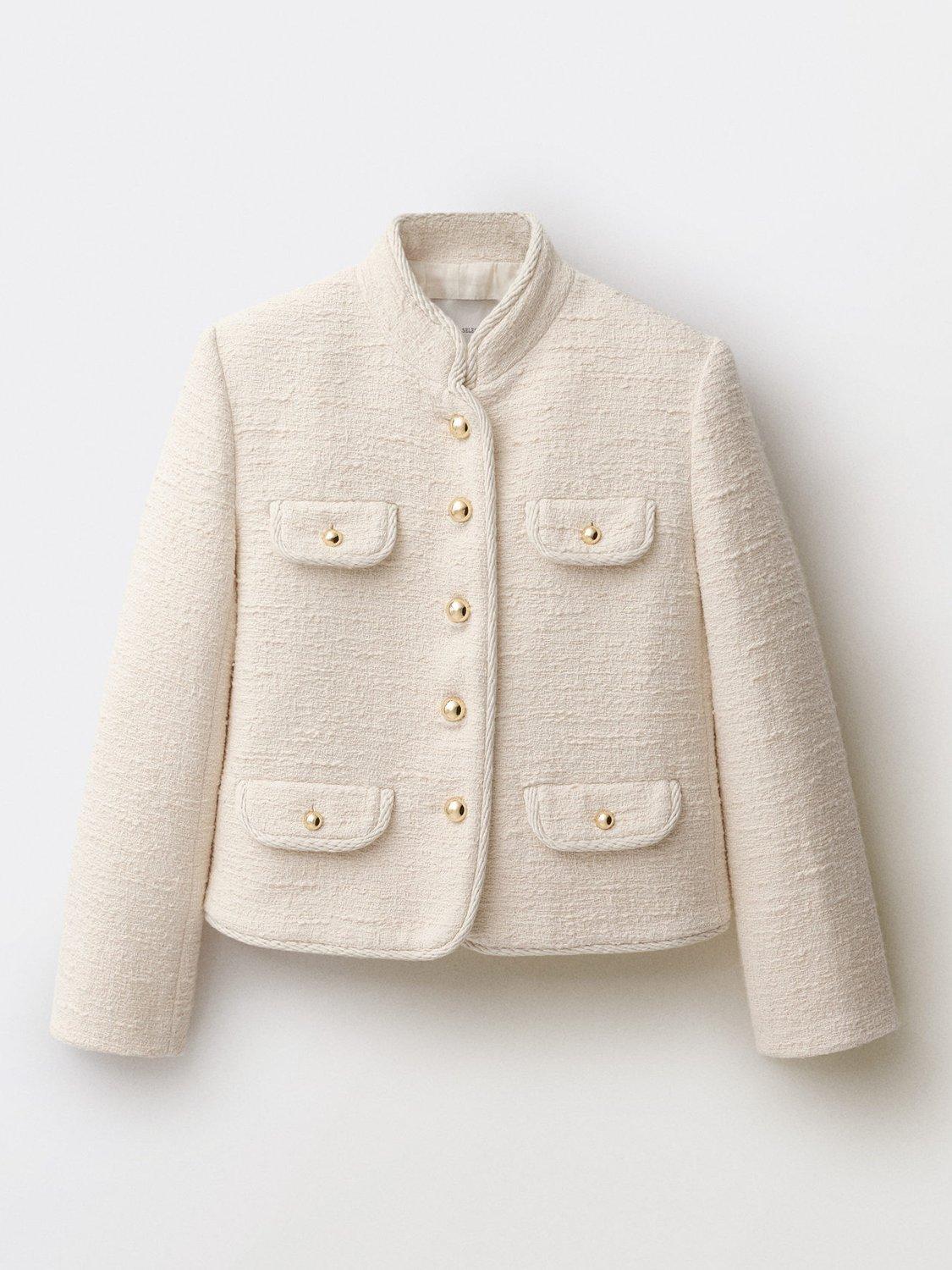 Product image 4 of 7, which shows Mango Diamond Tweed Jacket, Cream, XS