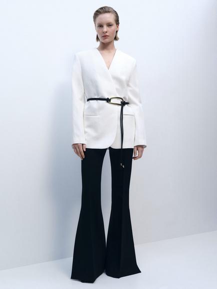 Mango Wasabi Curved Hem Blazer, Light Beige - view 2, Light Beige