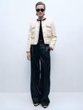 Mango Fresnat Cotton Blend Tweed Jacket, Light Beige