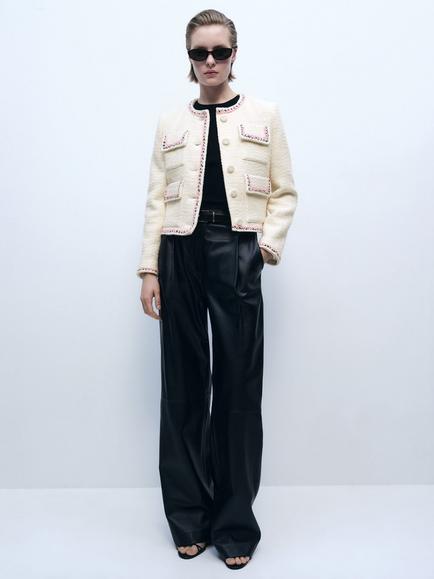 Mango Fresnat Cotton Blend Tweed Jacket, Light Beige - view 2, Light Beige