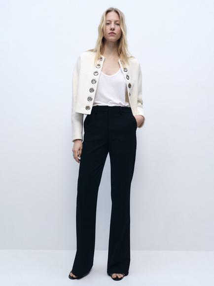 Mango Kiwi Textured Eyelet Front Jacket, White - view 2, White