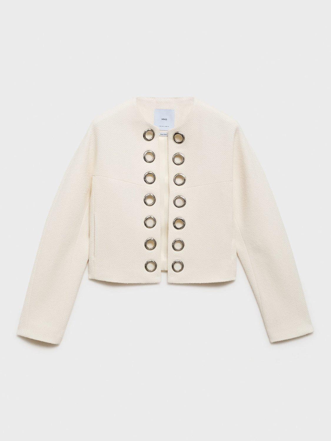 Product image 3 of 7, which shows Mango Kiwi Textured Eyelet Front Jacket, White, L