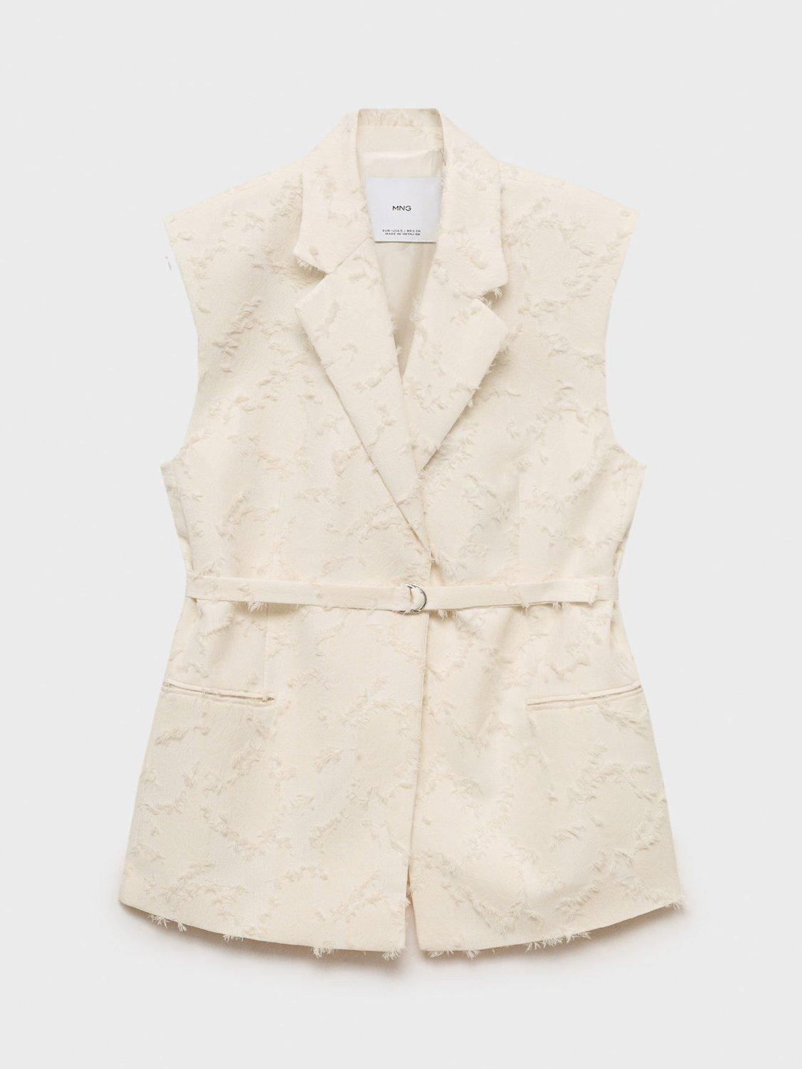 Product image 3 of 8, which shows Mango Floc Textured Waistcoat, Cream, S