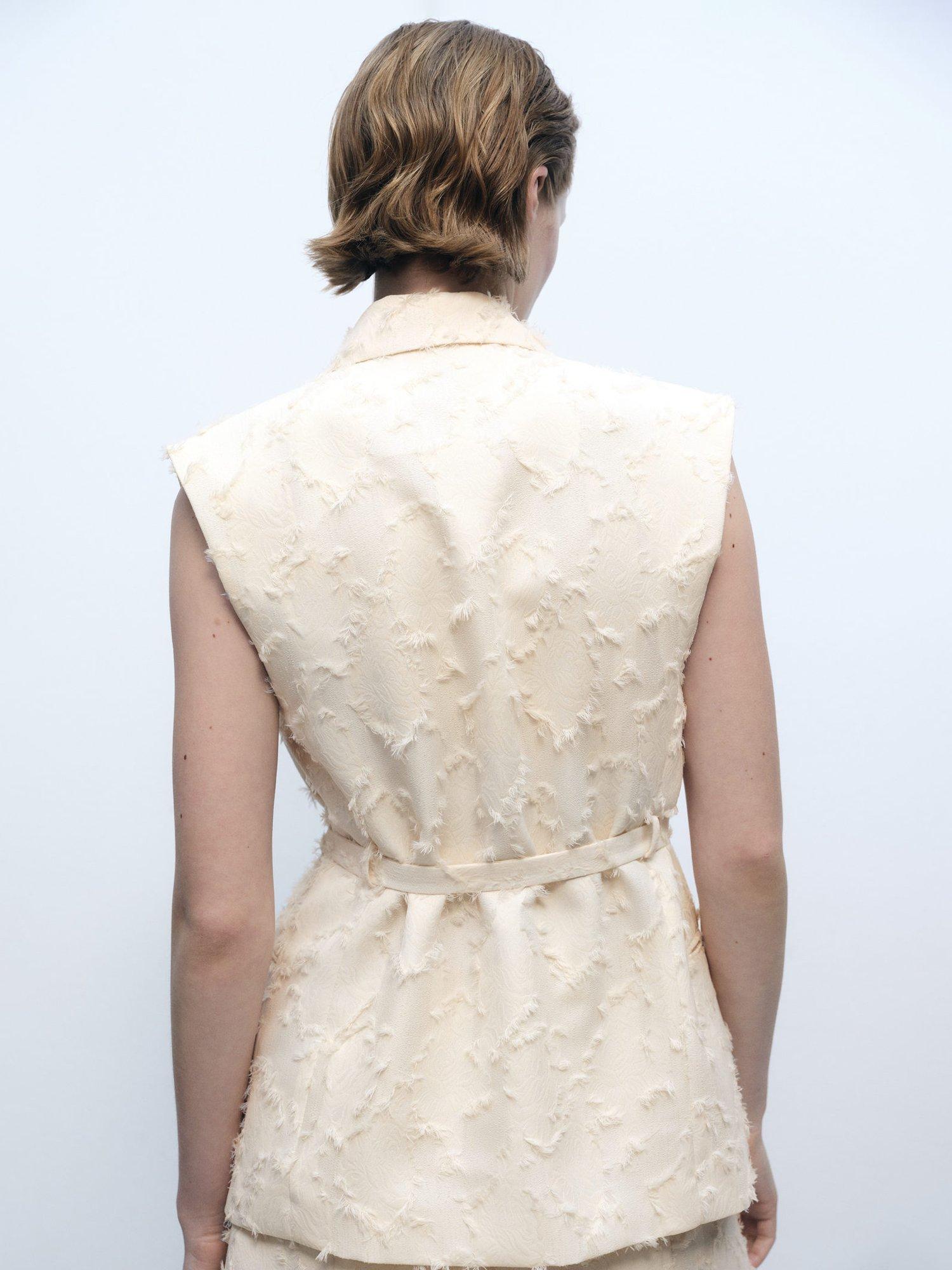 Product image 4 of 8, which shows Mango Floc Textured Waistcoat, Cream, S