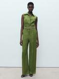 Mango Nana Belted Pure Linen Jumpsuit, Green