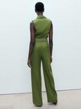 Mango Nana Belted Pure Linen Jumpsuit, Green