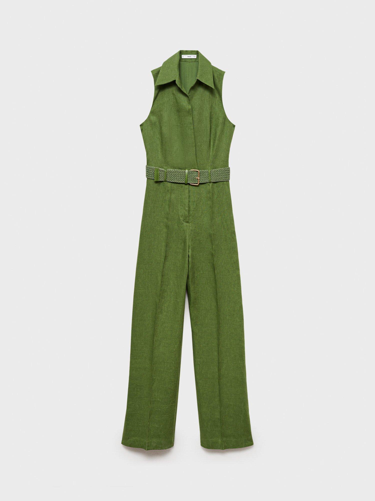 Product image 6 of 7, which shows Mango Nana Belted Pure Linen Jumpsuit, Green, XS