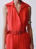 Mango Nana Linen Shirt Jumpsuit, Red