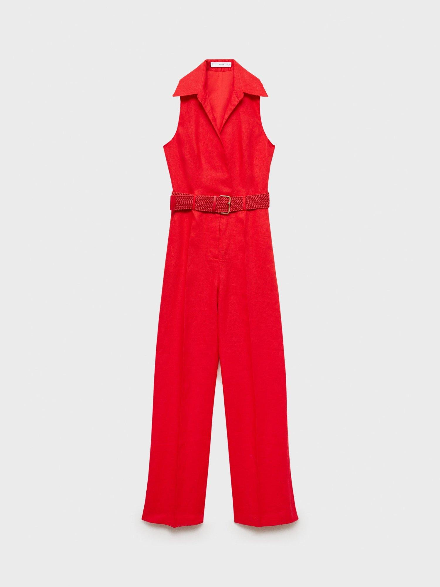 Product image 3 of 8, which shows Mango Nana Linen Shirt Jumpsuit, Red, S