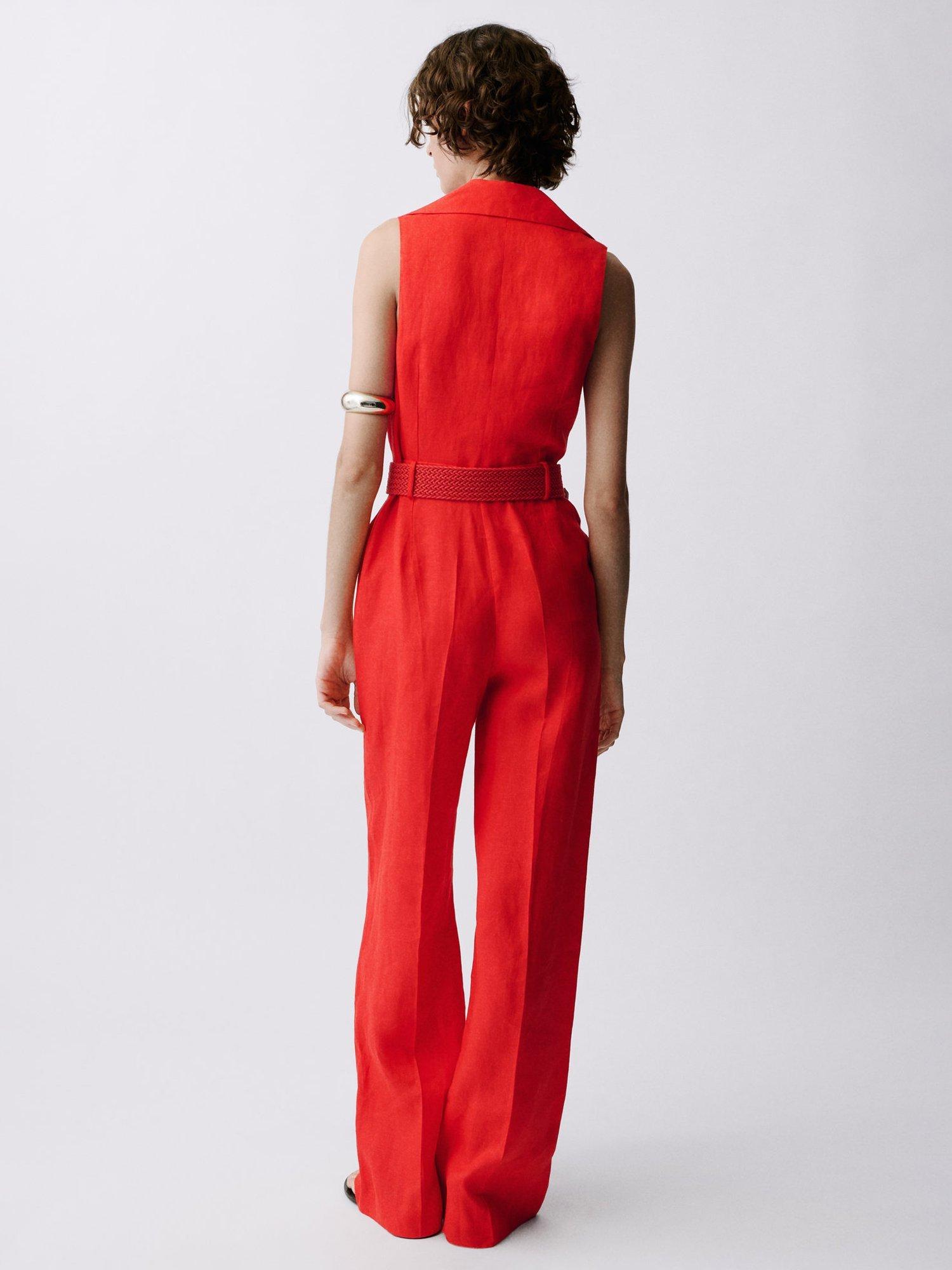 Product image 4 of 8, which shows Mango Nana Linen Shirt Jumpsuit, Red, S