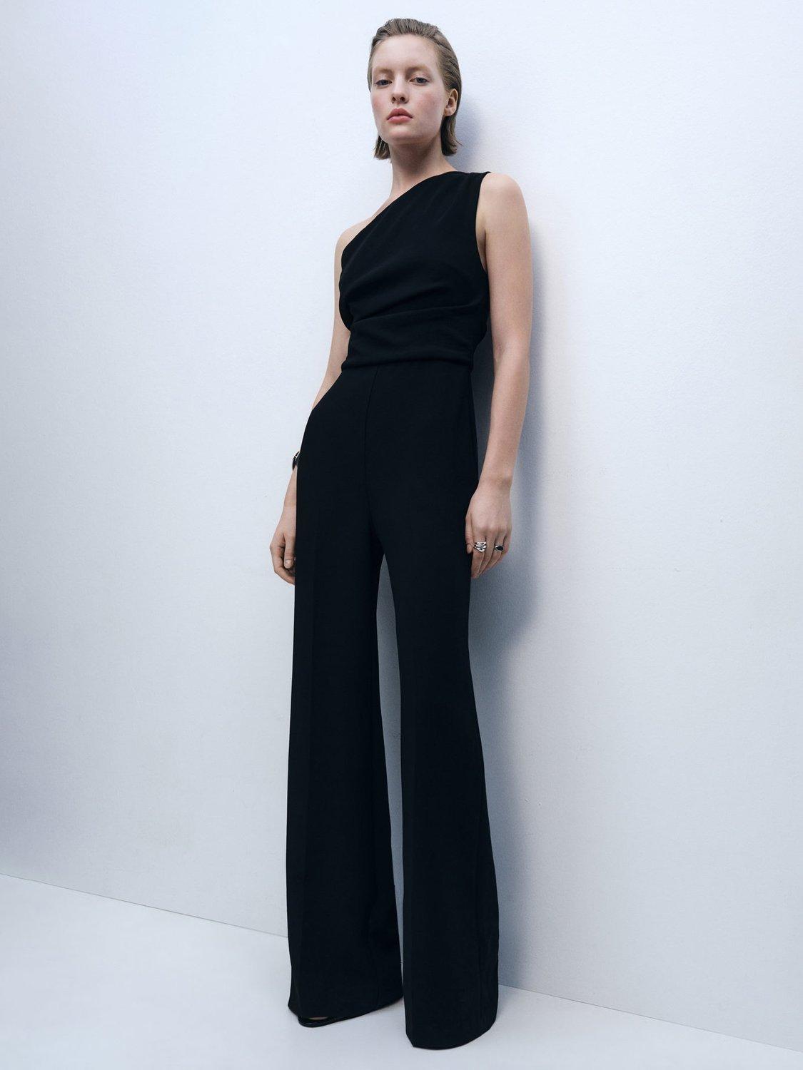 Product image 1 of 9, which shows Mango Yeah Asymmetric Jumpsuit, Black, 5XL