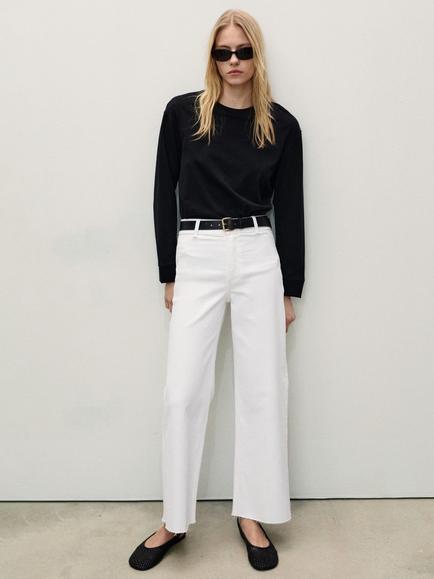 Mango Catherin High Waist Culotte Jeans - view 2, White