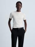 Mango Basic Short Sleeve Sweater, Light Beige