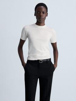 Mango Basic Short Sleeve Sweater, Light Beige, Light Beige