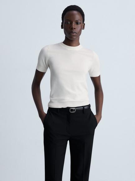 Mango Basic Short Sleeve Sweater, Light Beige, Light Beige
