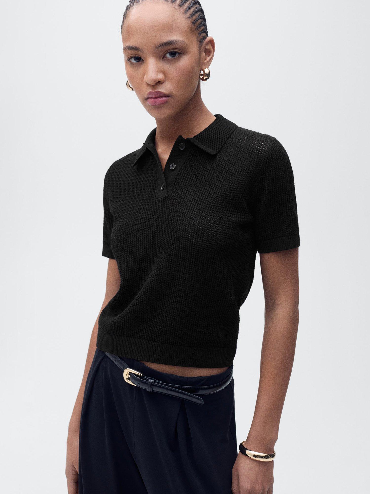 Product image 1 of 7, which shows Mango Victoria Short Sleeve Jumper, Black, XS