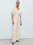 Mango Junny Belted Wide Leg Jumpsuit, Cream, Cream