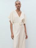 Mango Junny Belted Wide Leg Jumpsuit, Cream, Cream