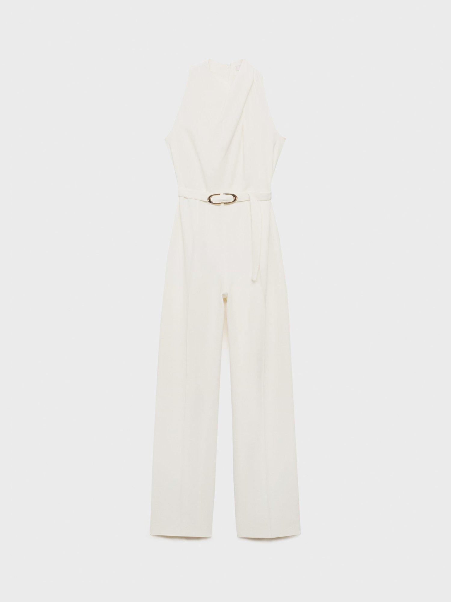 Product image 3 of 8, which shows Mango Padam Sleeveless Crew Neck Jumpsuit, Light Beige, XS