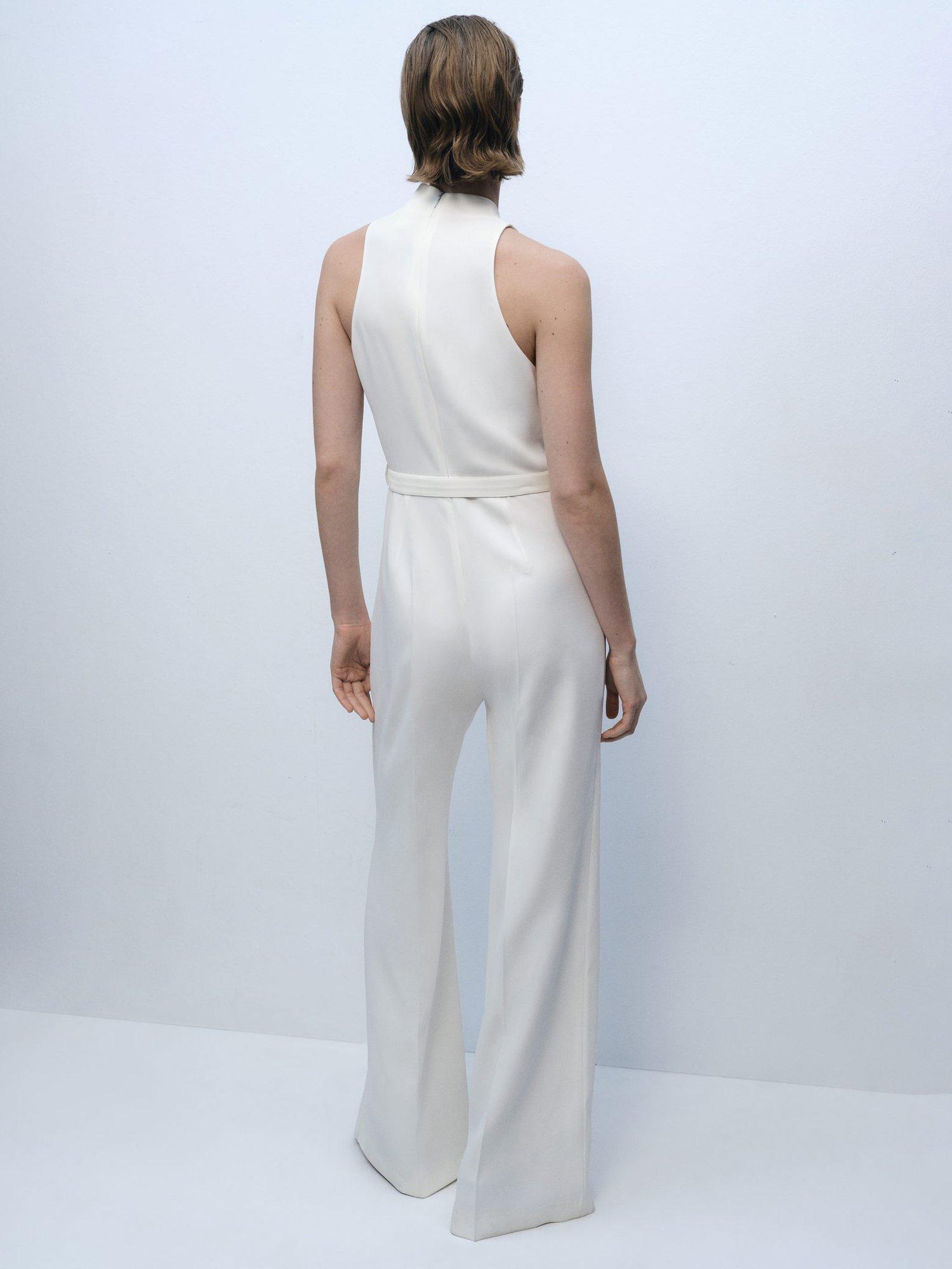 Product image 4 of 8, which shows Mango Padam Sleeveless Crew Neck Jumpsuit, Light Beige, XS