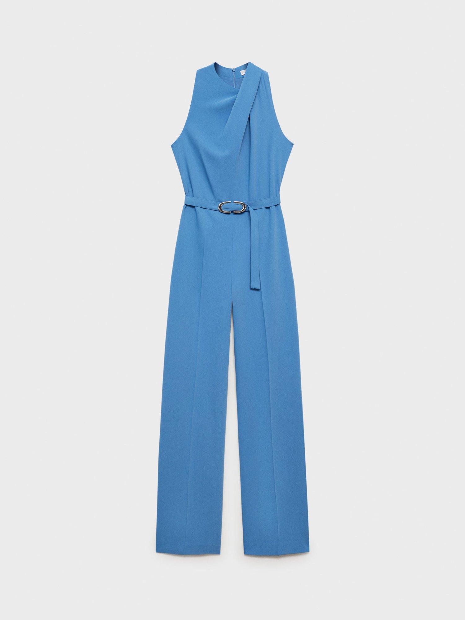 Product image 3 of 8, which shows Mango Padam Belted Wide Leg Jumpsuit, Medium Blue, L