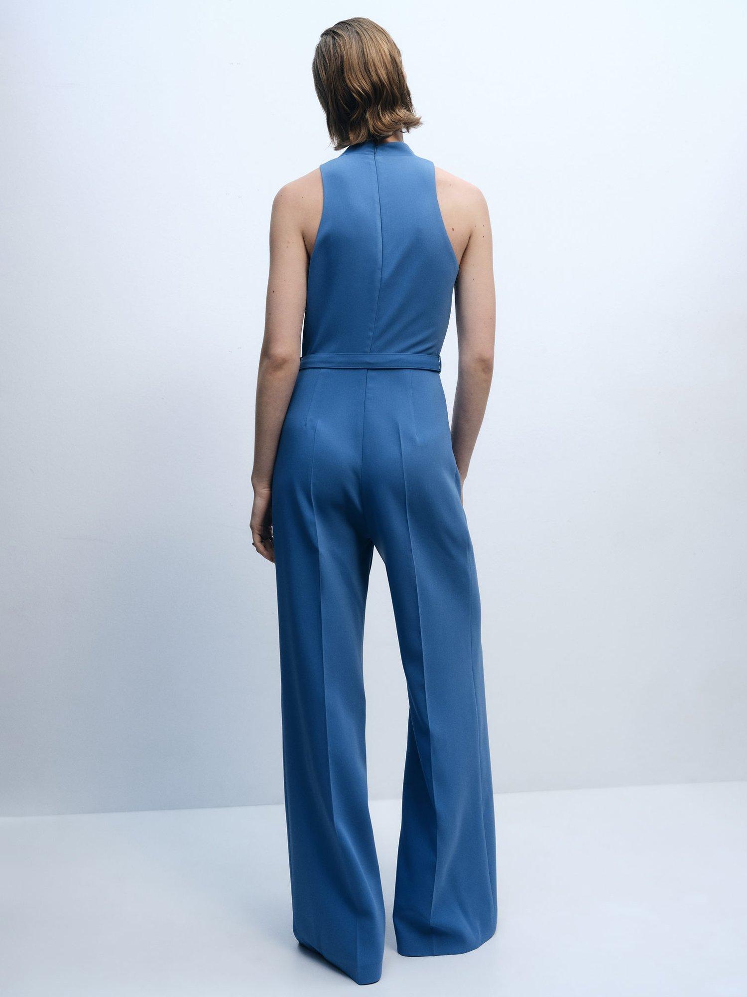 Product image 4 of 8, which shows Mango Padam Belted Wide Leg Jumpsuit, Medium Blue, L
