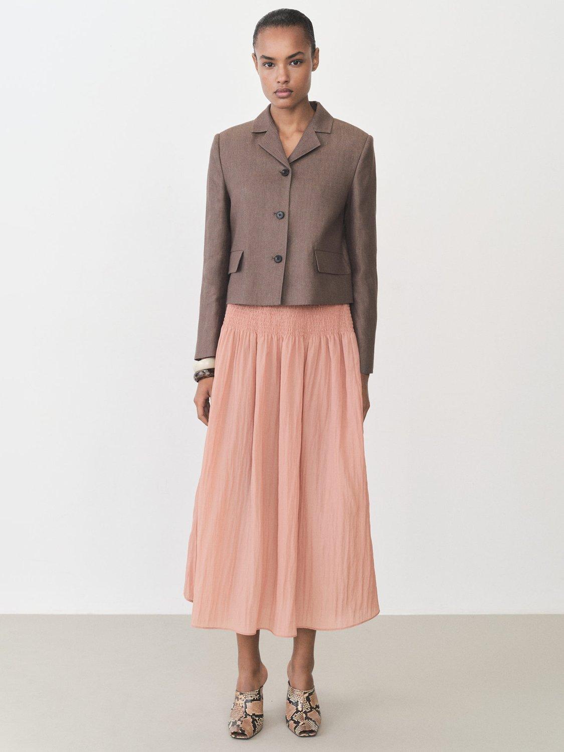 Product image 2 of 8, which shows Mango Lia Gathered Waist Midi Skirt, Pastel Pink, L