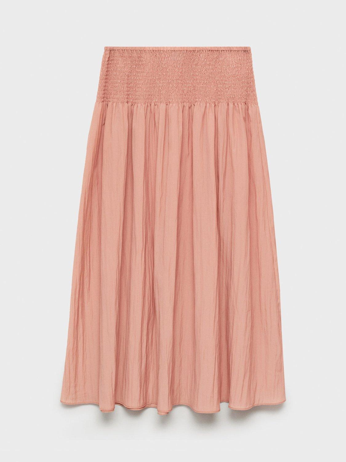 Product image 3 of 8, which shows Mango Lia Gathered Waist Midi Skirt, Pastel Pink, L