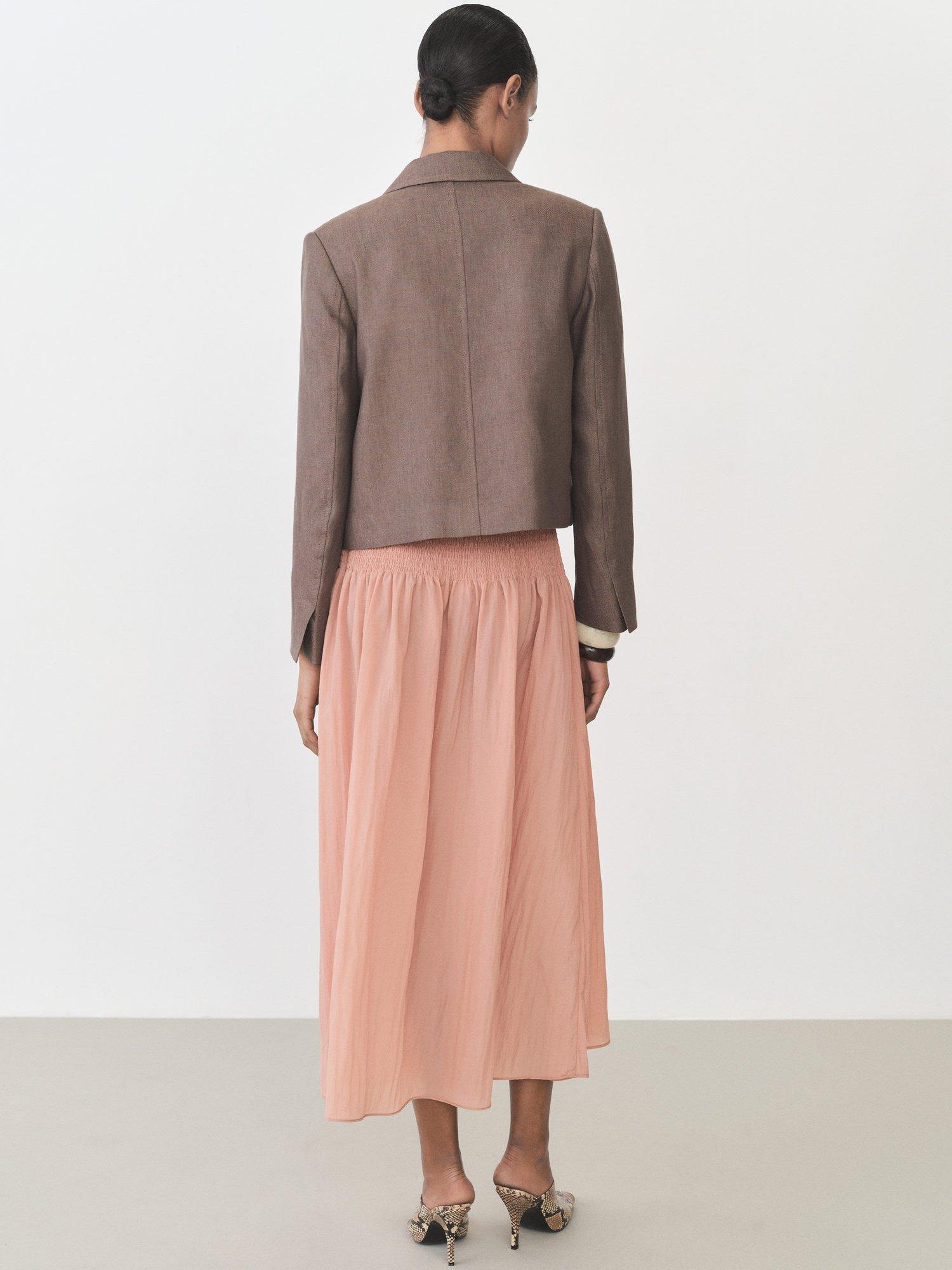 Product image 4 of 8, which shows Mango Lia Gathered Waist Midi Skirt, Pastel Pink, L