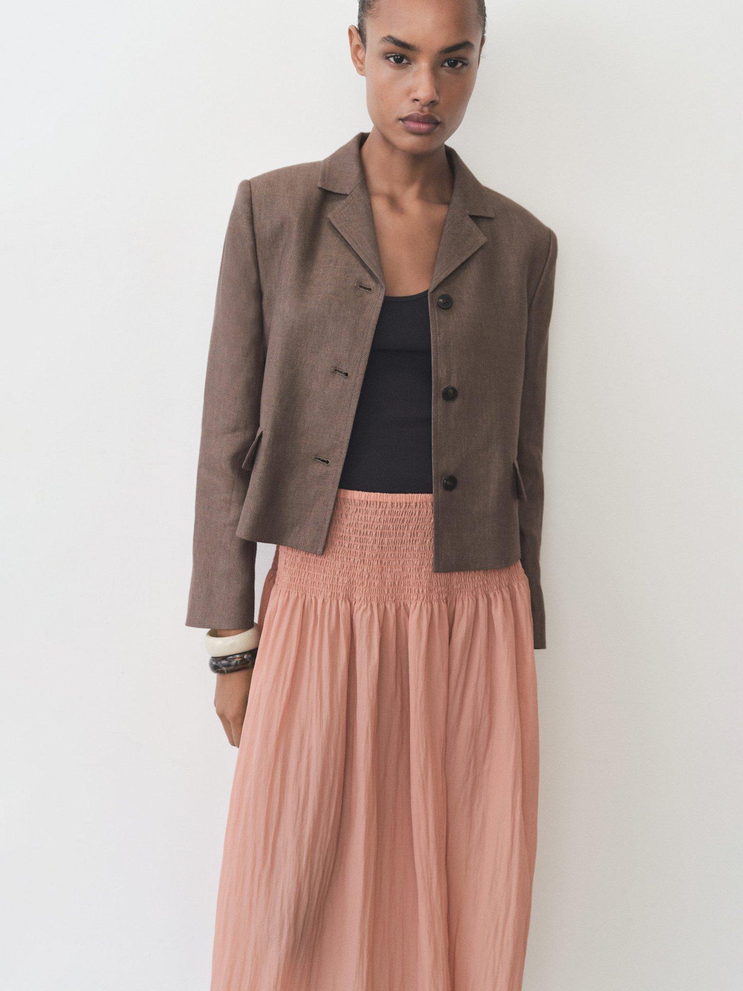 Product image 6 of 8, which shows Mango Lia Gathered Waist Midi Skirt, Pastel Pink, L