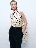 Mango Adela Polka Dot Tie Neck Top, Cream/Black, Cream/Black