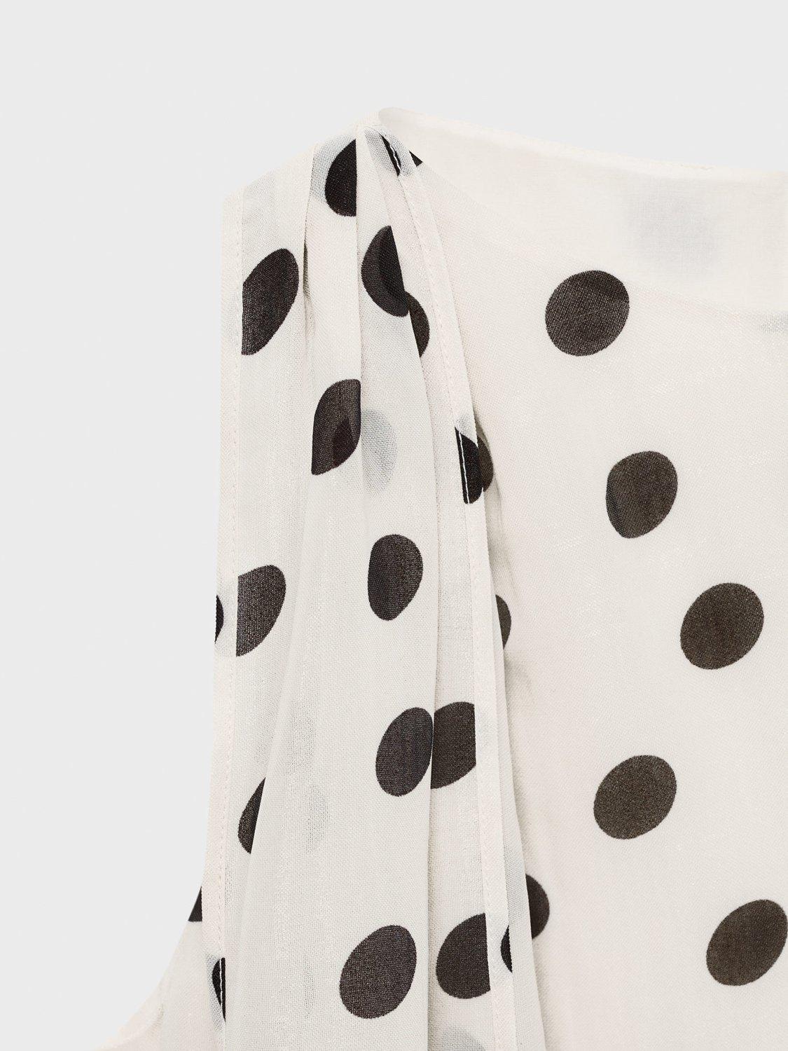 Product image 8 of 8, which shows Mango Adela Polka Dot Tie Neck Top, Cream/Black, 12