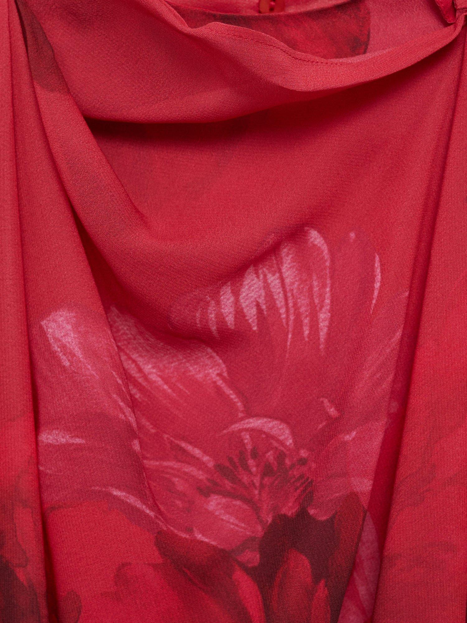 Product image 8 of 8, which shows Mango Amapola Floral Scarf Neck Top, Red, 10