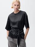 Mango Cami Satin Tie Waist Blouse, Black
