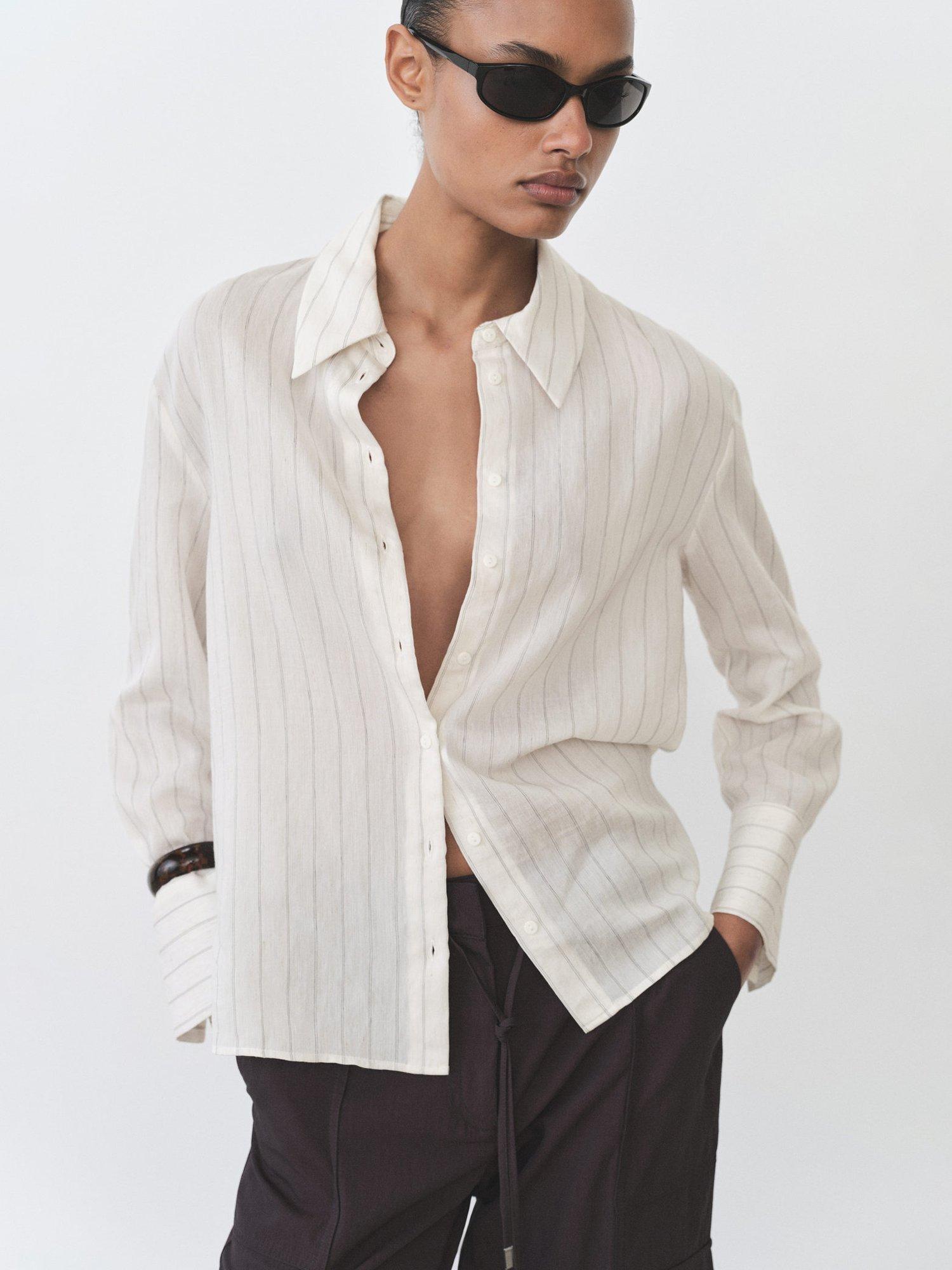 Product image 1 of 8, which shows Mango Cortazar Stripe Shirt, Light Beige, 10