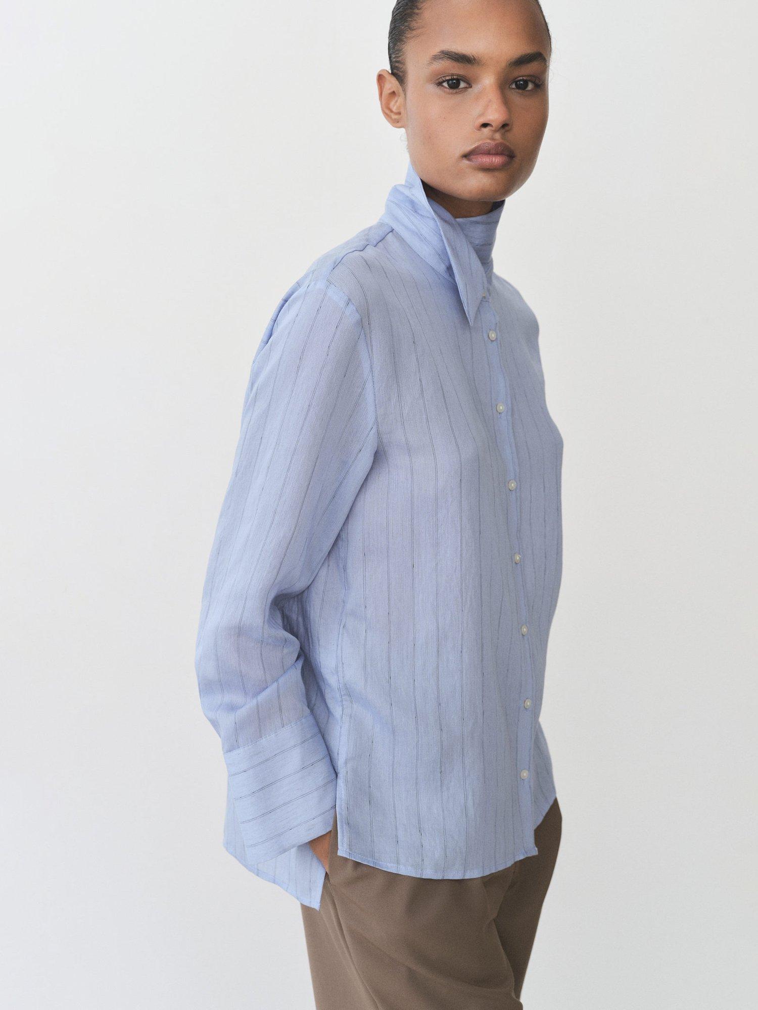 Product image 7 of 10, which shows Mango Cortazar Stripe Shirt, Medium Blue, 4