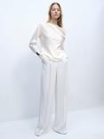 Mango Manuela Draped Neck Long Sleeve Satin Top, Natural White
