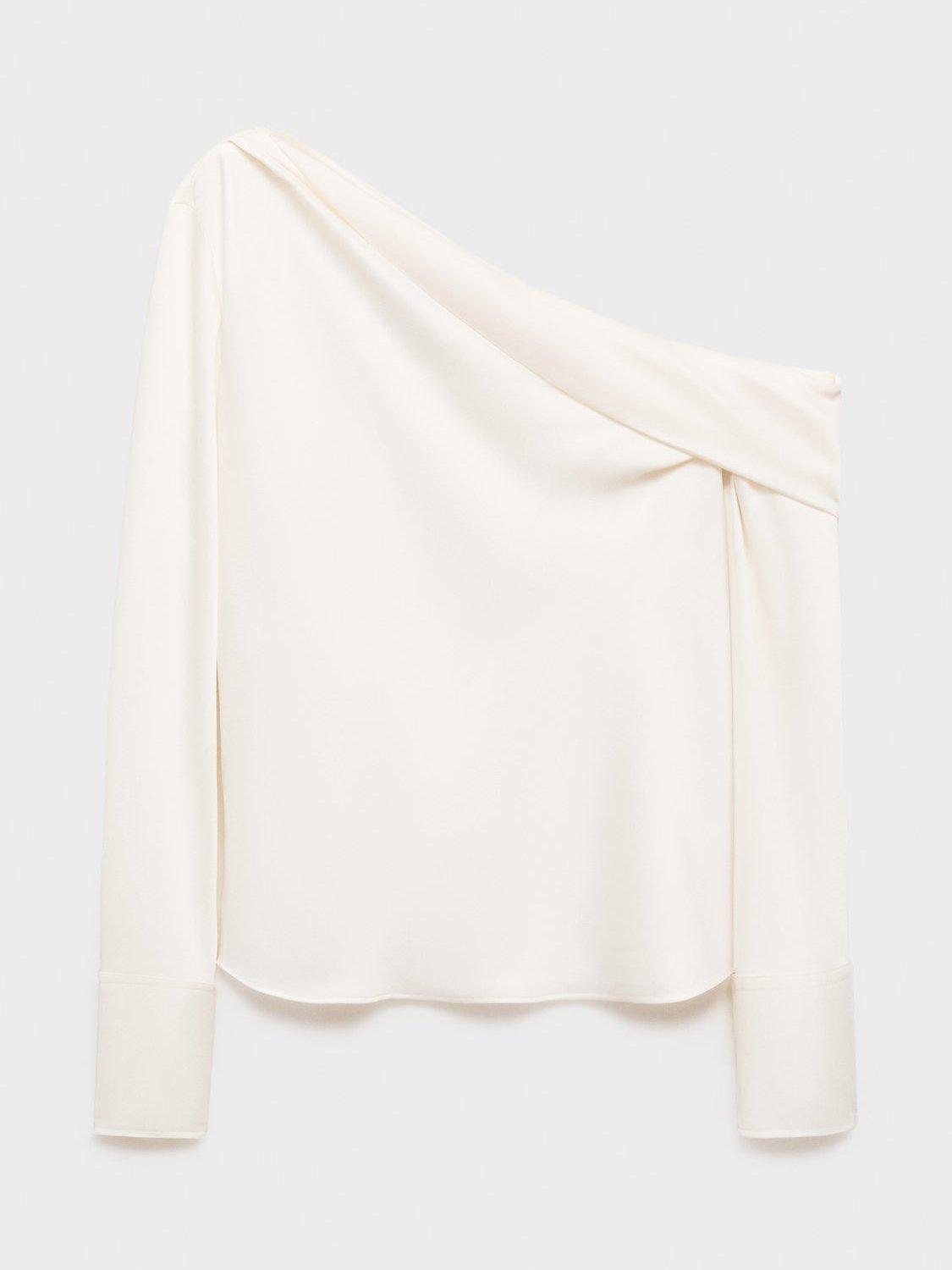Product image 3 of 8, which shows Mango Manuela Draped Neck Long Sleeve Satin Top, Natural White, 12