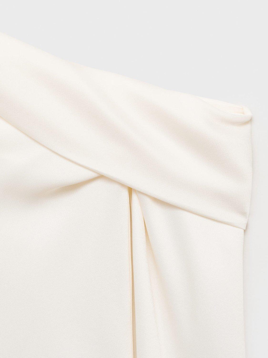 Product image 5 of 8, which shows Mango Manuela Draped Neck Long Sleeve Satin Top, Natural White, 12