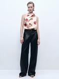 Mango Rose Halterneck Satin Top, Light Beige